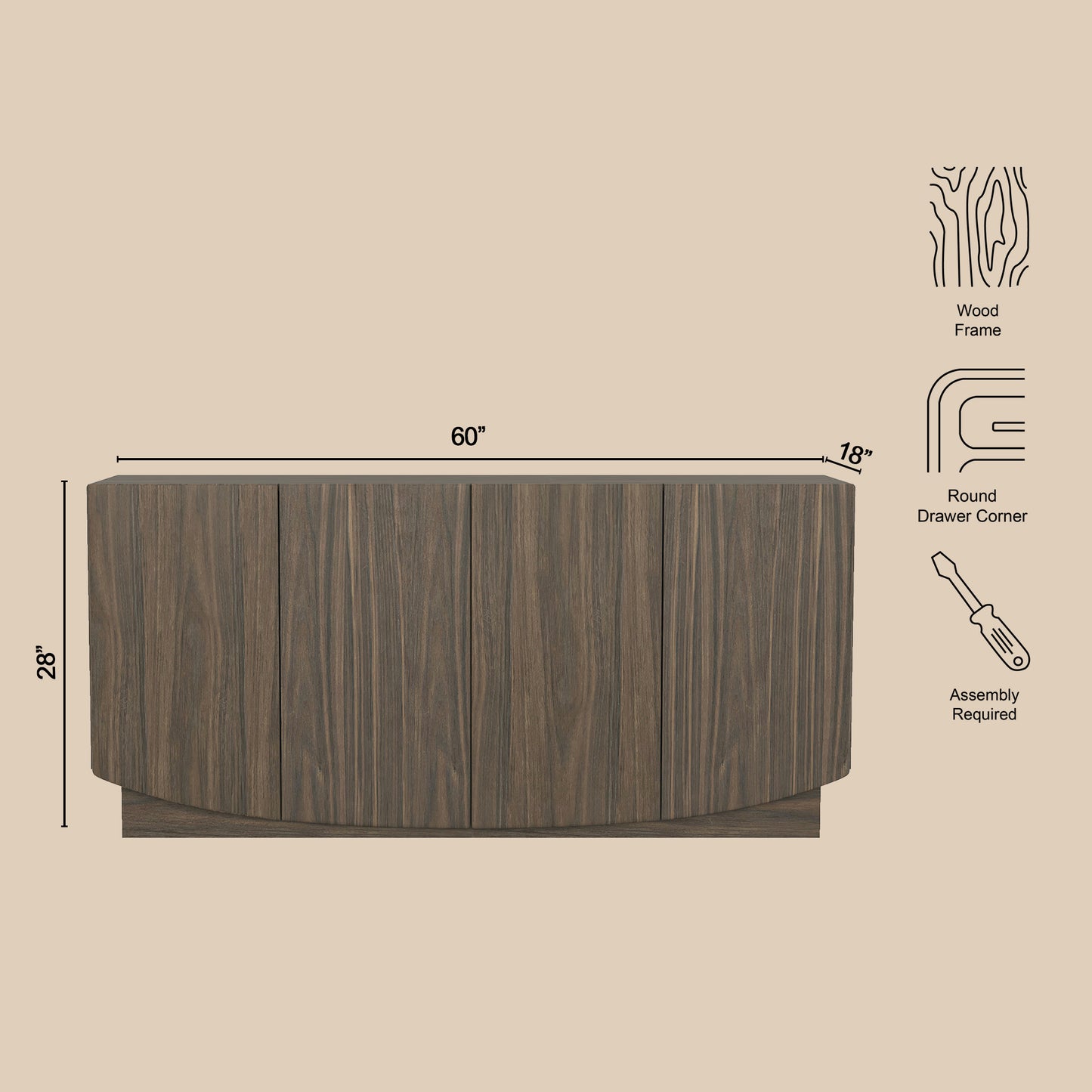 Walnut MDF Sideboard - Servers, Sideboards & Buffets