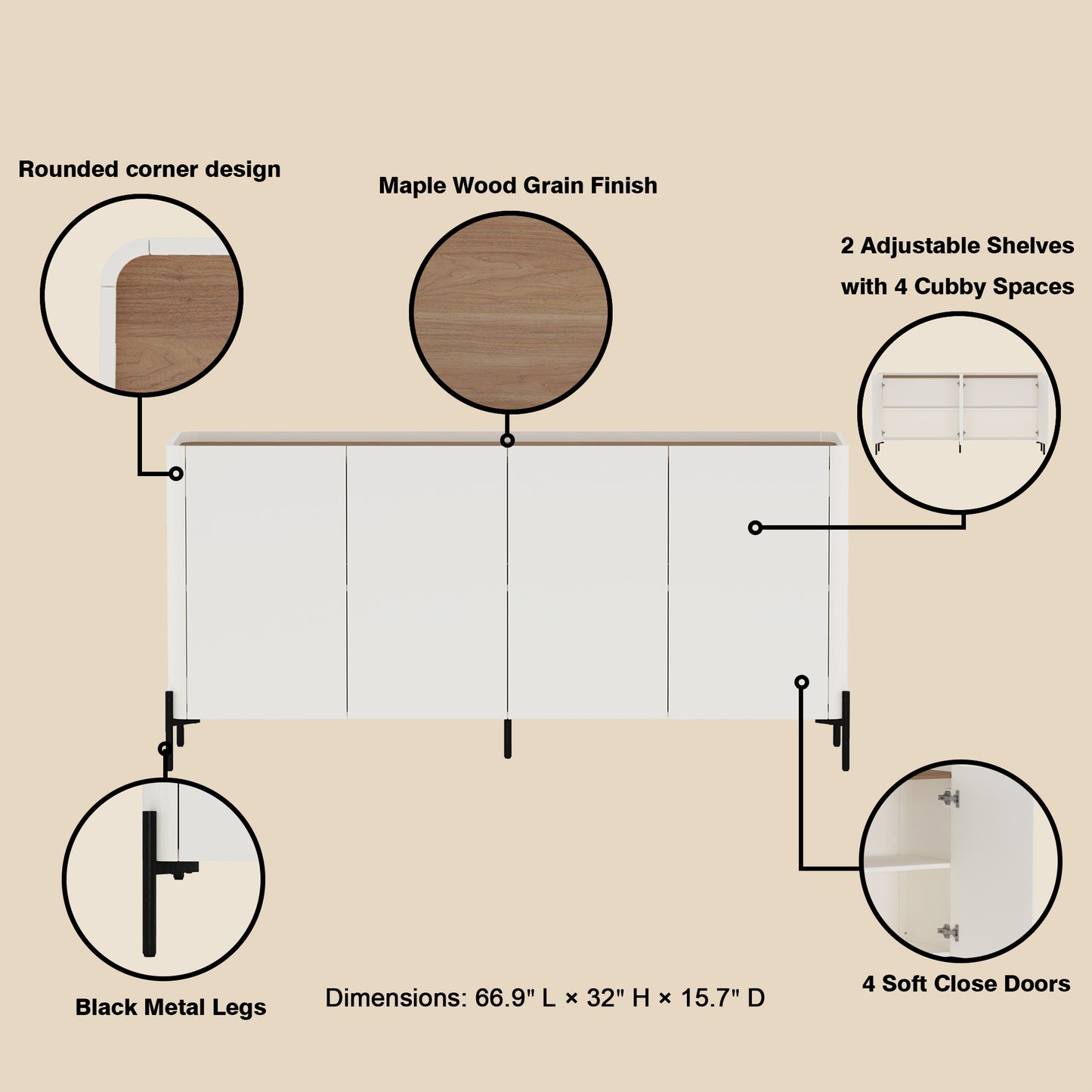 Brown White Sideboard Buffet Stand Dining Room Storage