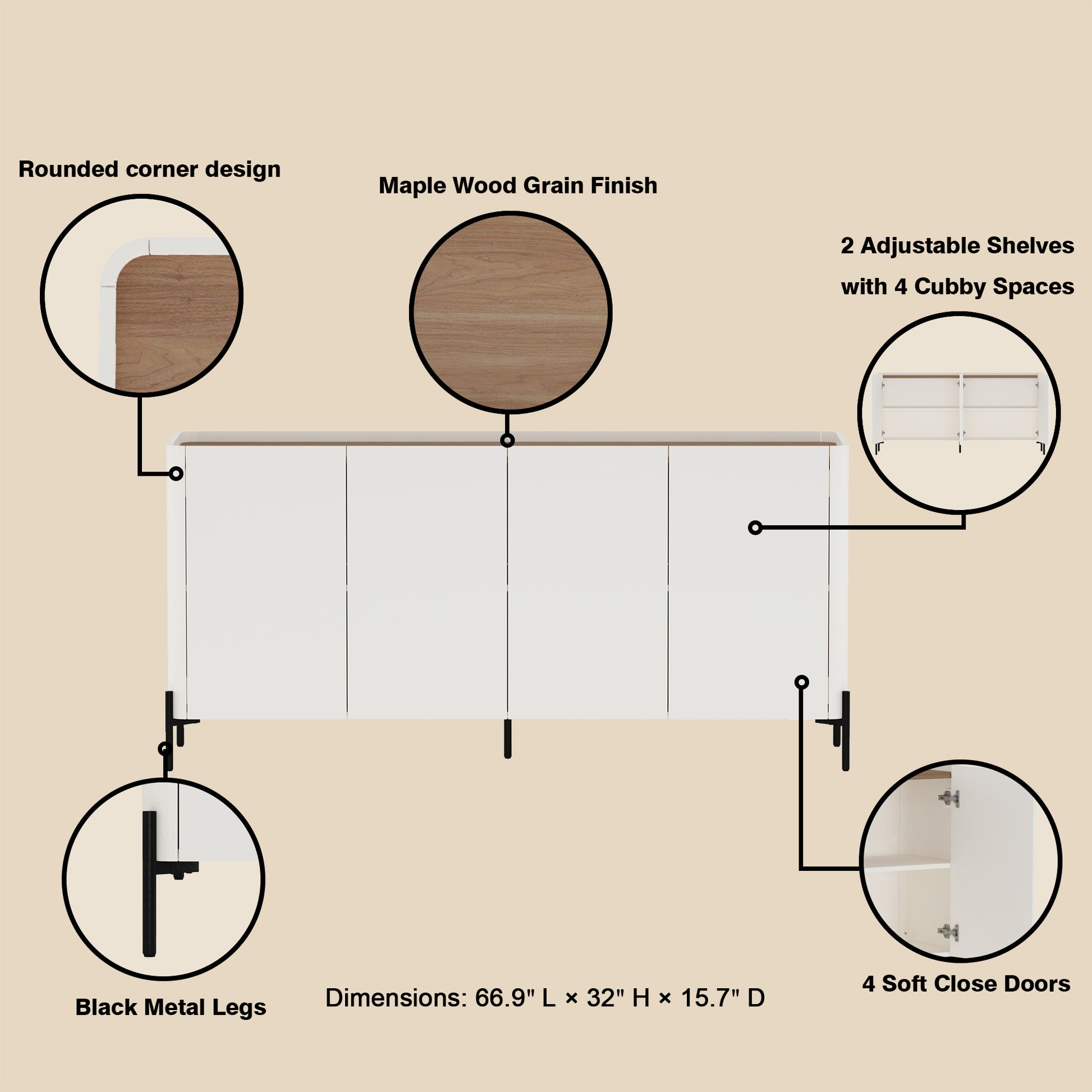 Brown White Sideboard Buffet Stand Dining Room Storage