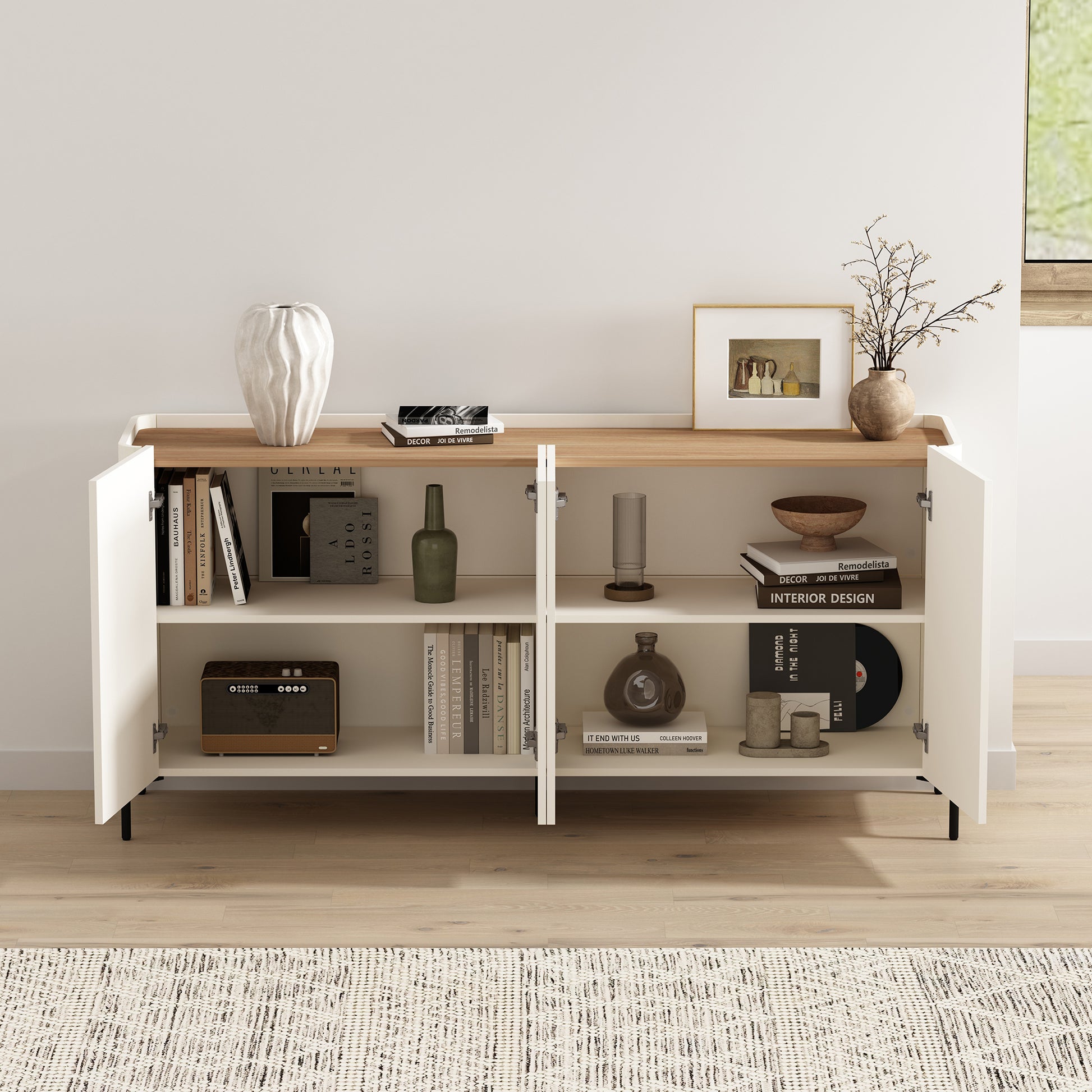 Brown White Sideboard Buffet Stand Dining Room Storage