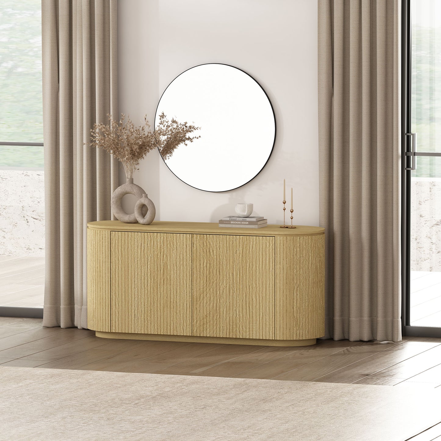 Oak Sideboard Buffet with Doors - 60" Dining Storage