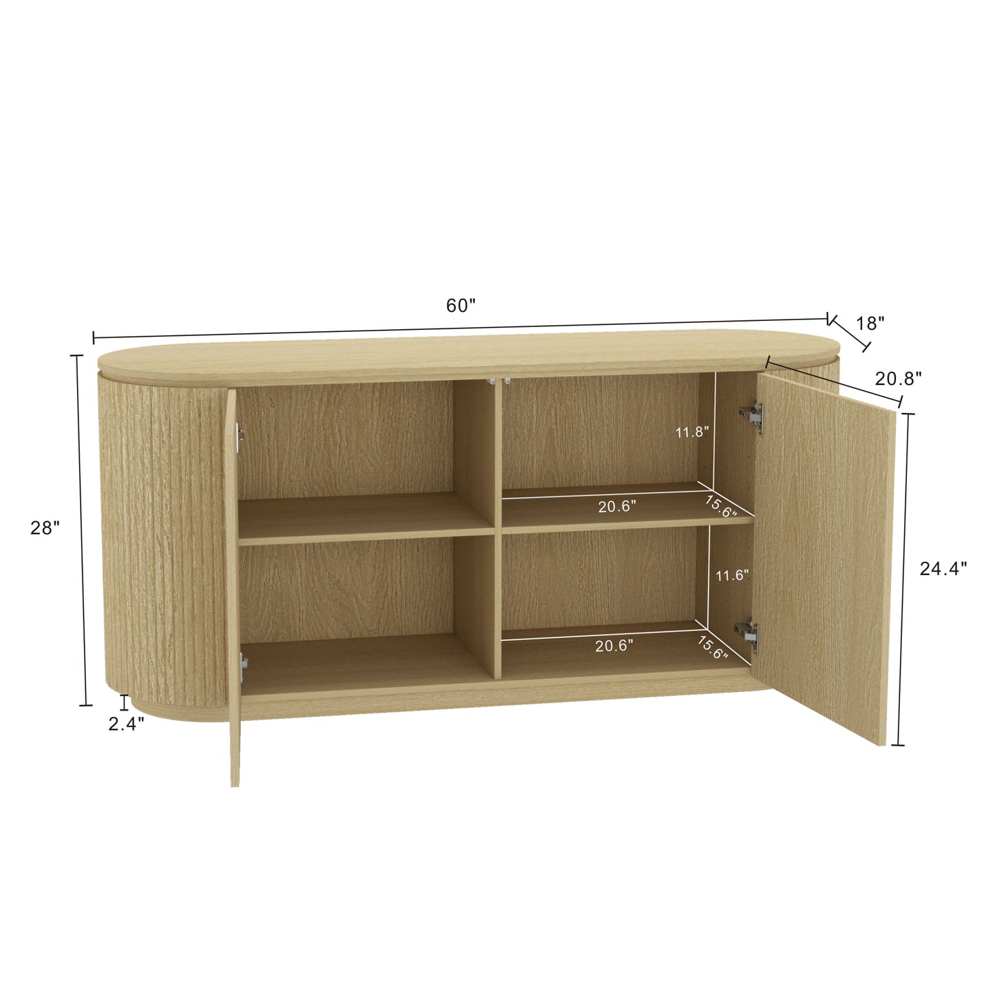Oak Sideboard Buffet with Doors - 60" Dining Storage
