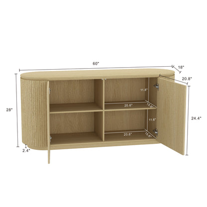 Oak Sideboard Buffet with Doors - 60" Dining Storage