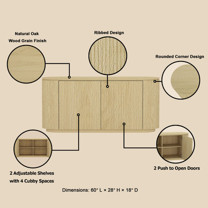 Oak Sideboard Buffet with Doors - 60" Dining Storage