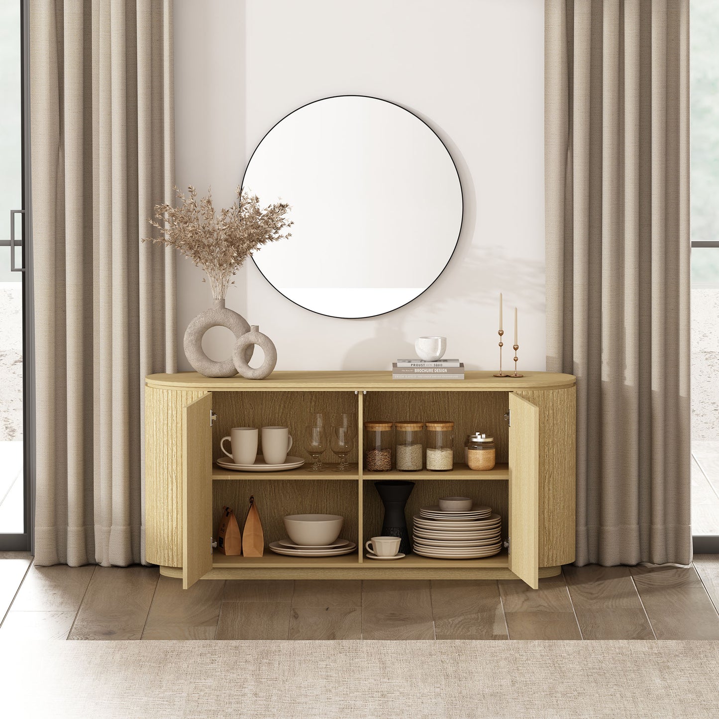 Oak Sideboard Buffet with Doors - 60" Dining Storage