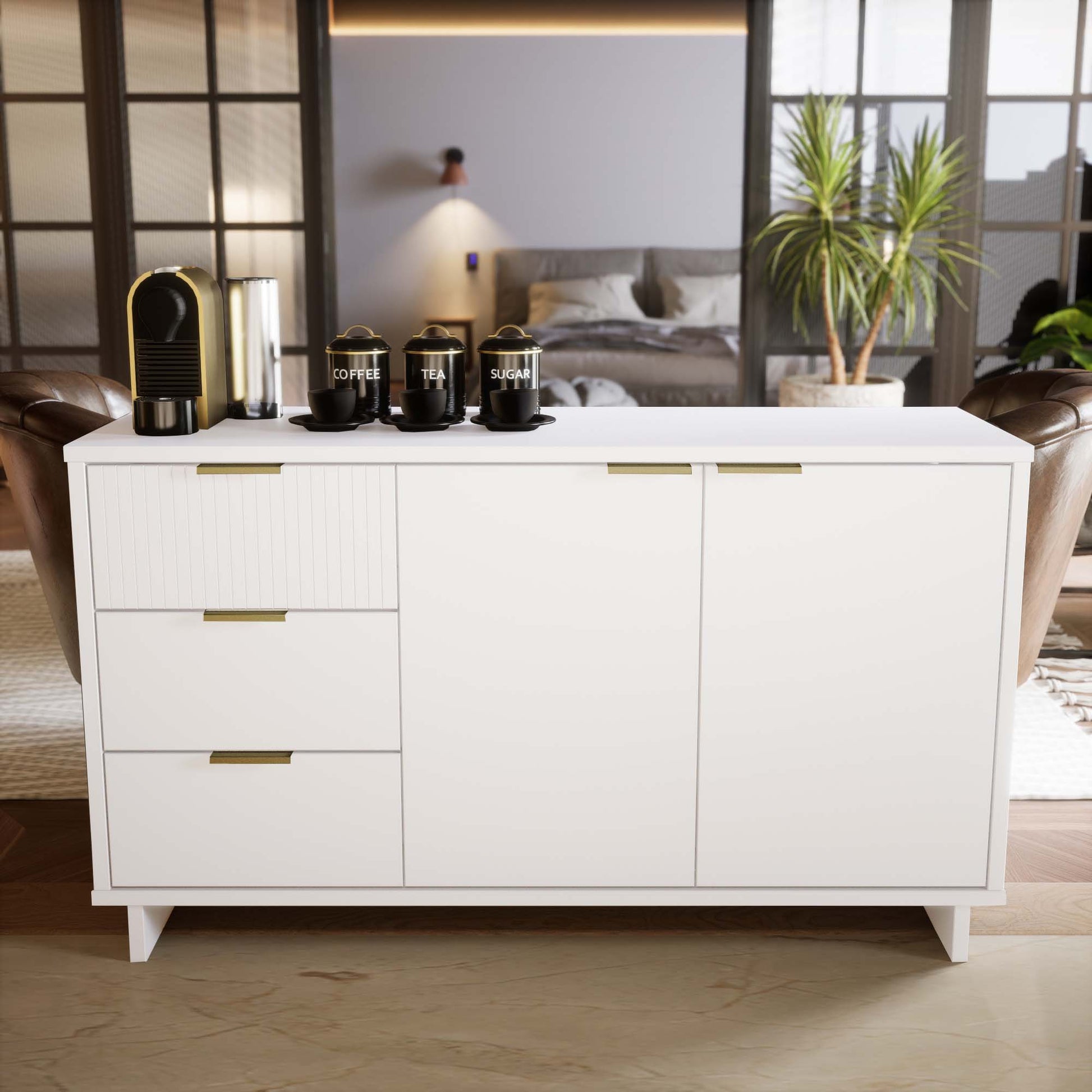 White Solid Wood Sideboard - 55" Dining Server
