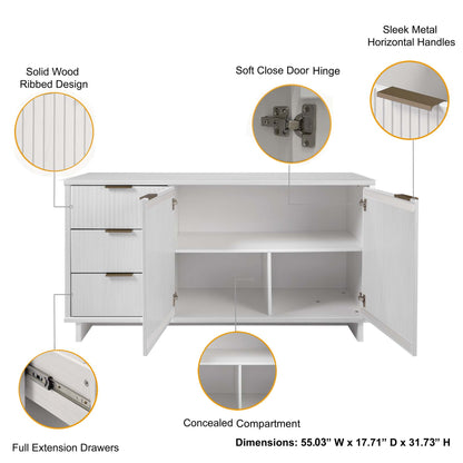 White Solid Wood Sideboard - 55" Dining Server