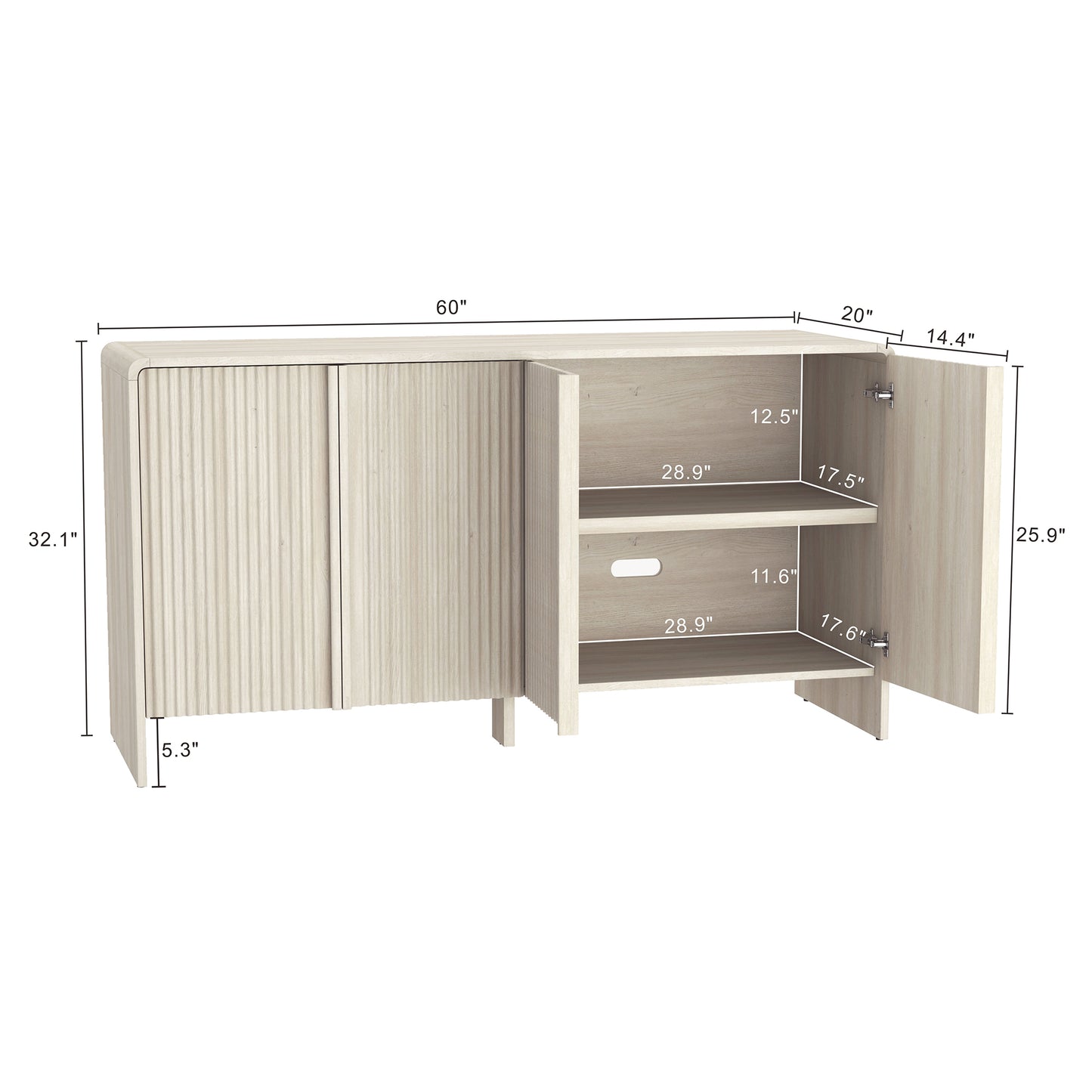 Whitewashed Oak Sideboard - 60" Servers, Buffets Dining