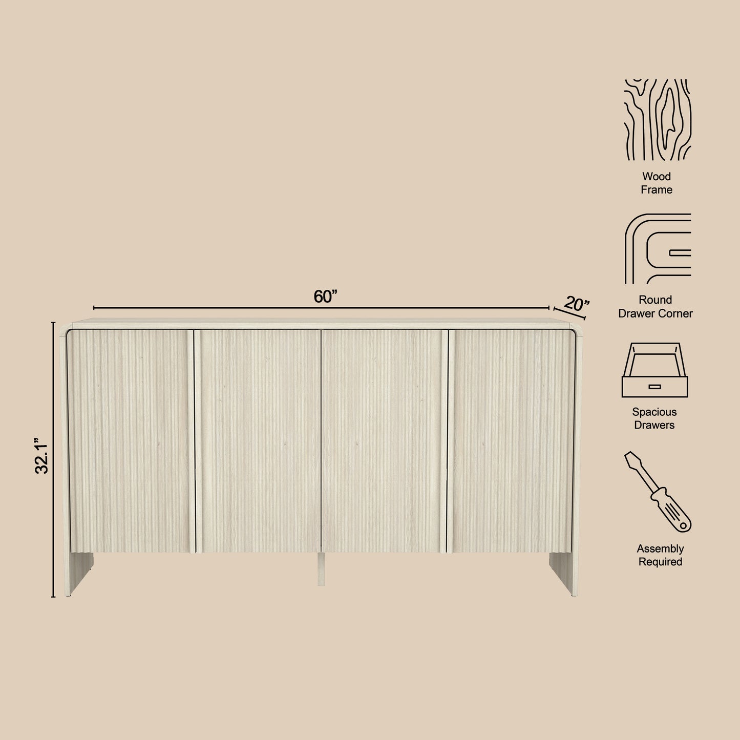 Whitewashed Oak Sideboard - 60" Servers, Buffets Dining