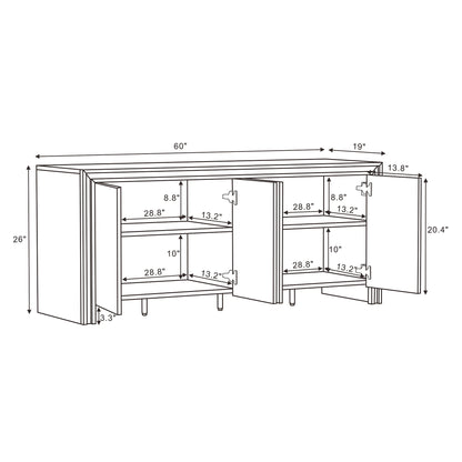 60" Brown MDF Sideboard with 4 Doors - Storage Cabinet