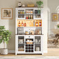 70.9" Kitchen Pantry Storage Cabinet Rustic Buffet Cabinet, Kitchen Hutch Cabinet with LED Outlets Food Pantry Cabinet with Doors and Shelves Wine Rack for Dining Room, White