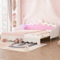 Twin Extending Daybed with LED Lights, Modern Upholstered Princess Daybed With Crown Headboard,White