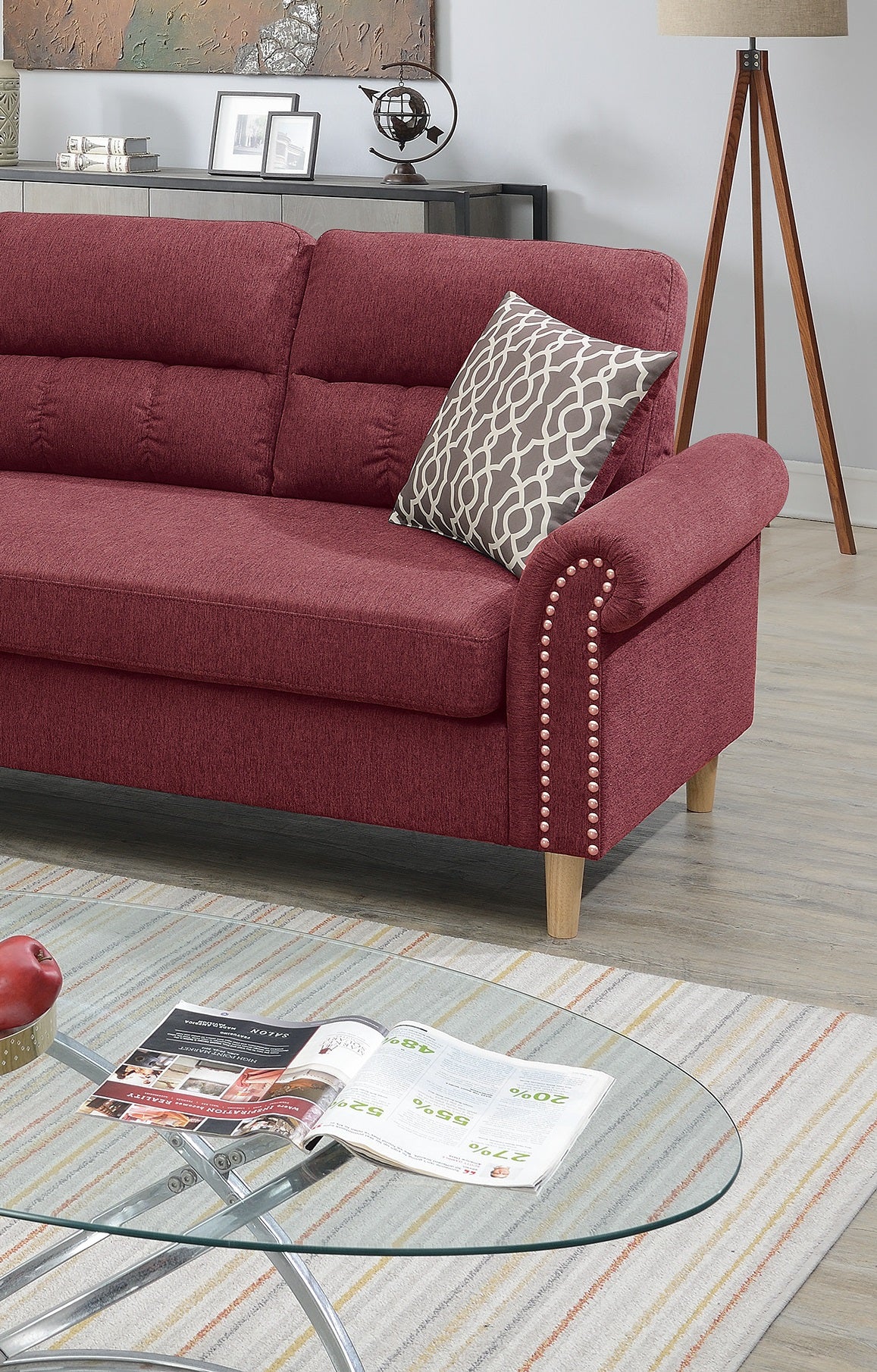 Paparika Red Velvet L-Shaped Sectional Sofa - Plush Comfort