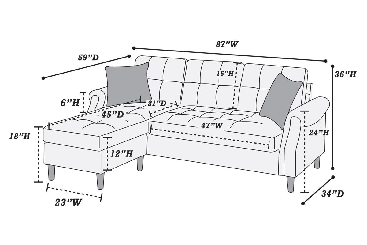 Coffee L-Shaped Sectional Sofa 87" Primary Living Space