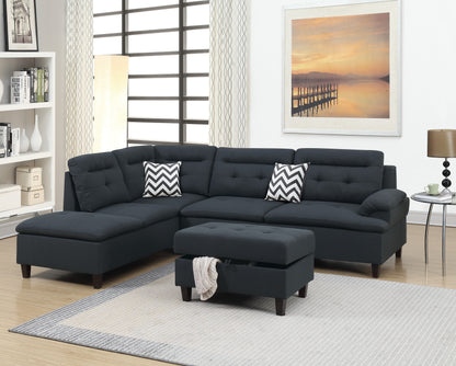 105" L-Shaped Black Wood Sectional Sofa