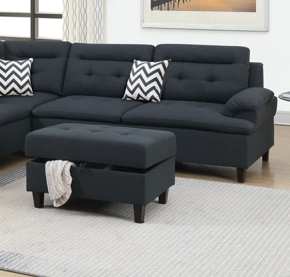 105" L-Shaped Black Wood Sectional Sofa