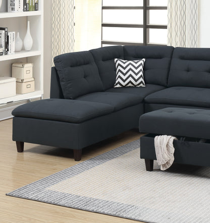 105" L-Shaped Black Wood Sectional Sofa