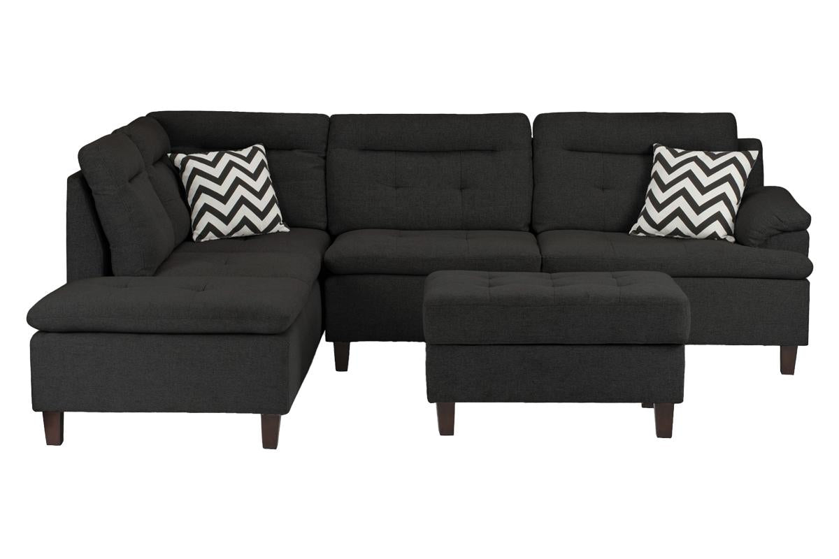 105" L-Shaped Black Wood Sectional Sofa