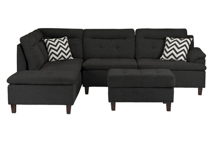 105" L-Shaped Black Wood Sectional Sofa