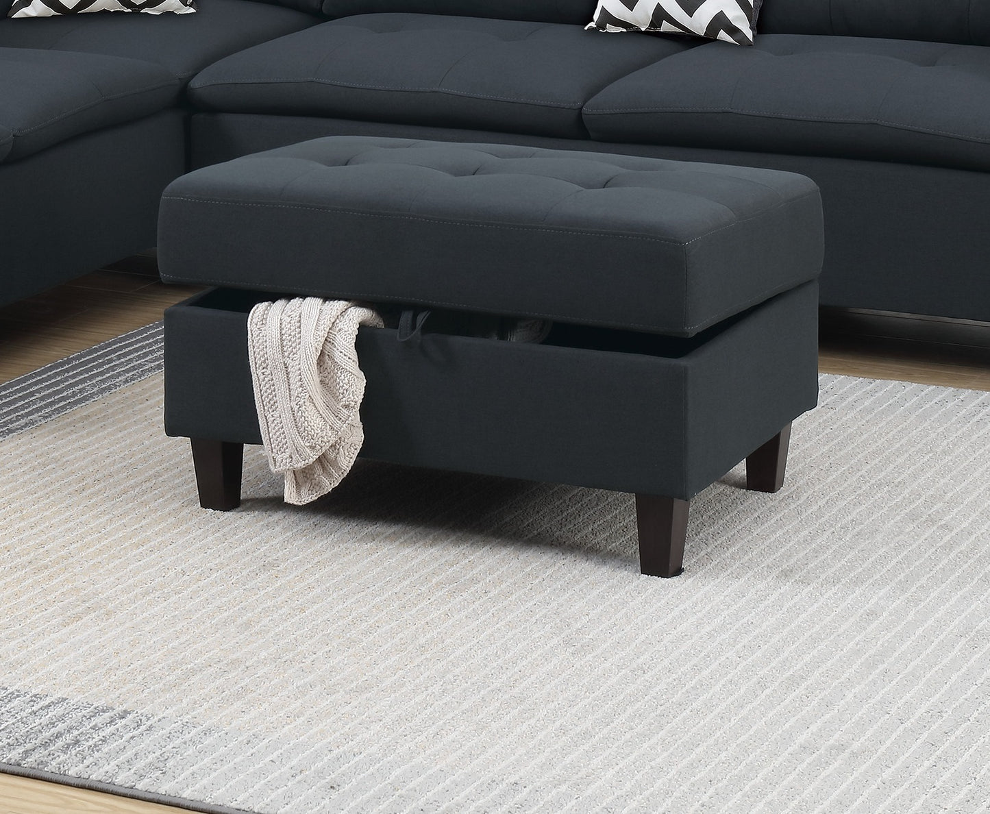 105" L-Shaped Black Wood Sectional Sofa