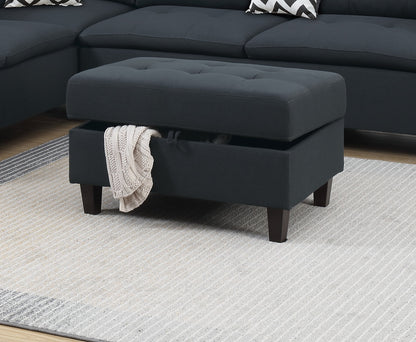 105" L-Shaped Black Wood Sectional Sofa