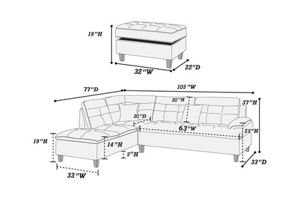 105" L-Shaped Black Wood Sectional Sofa