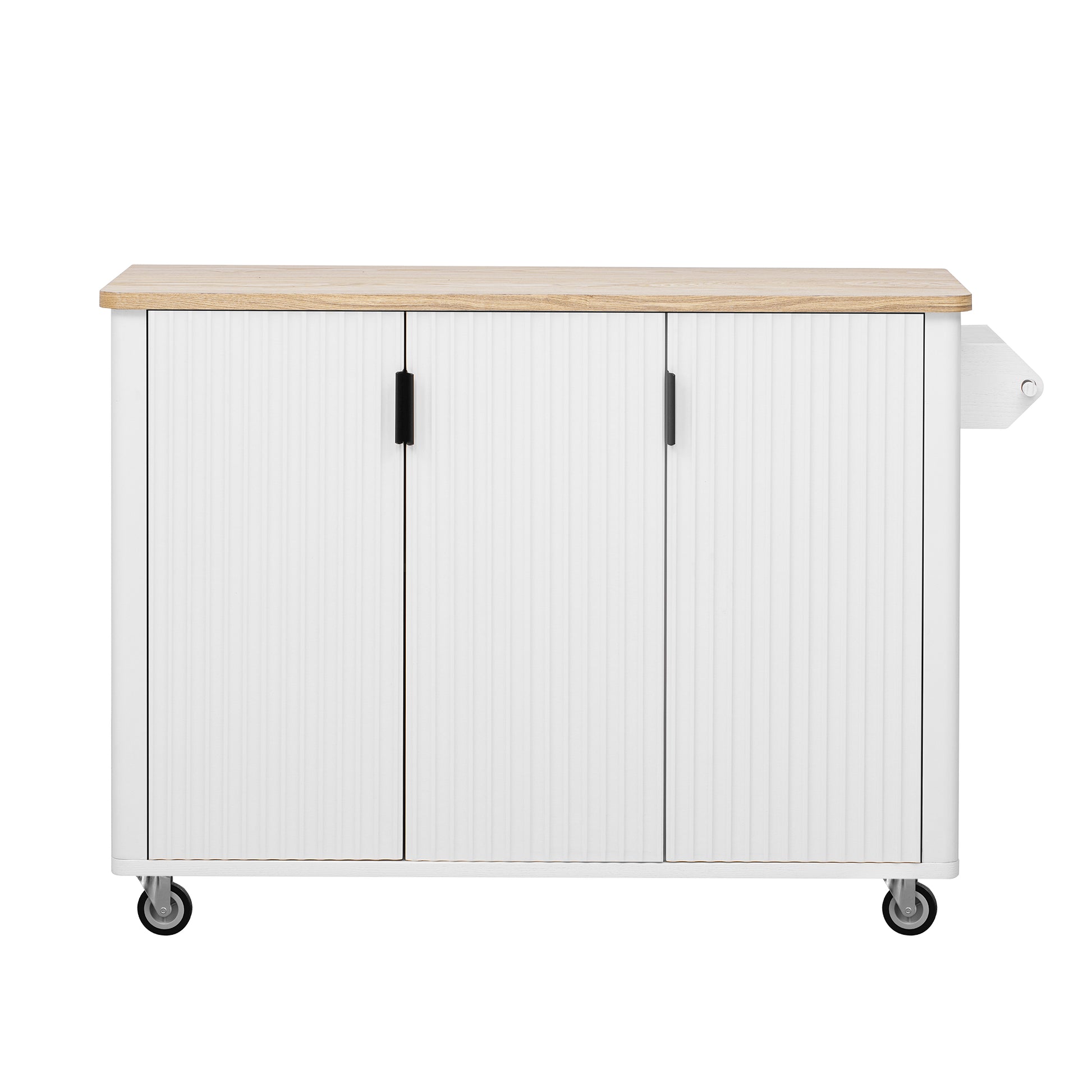 K&K 51" Fluted Kitchen Island - Farmhouse Rolling Cart, White Ash