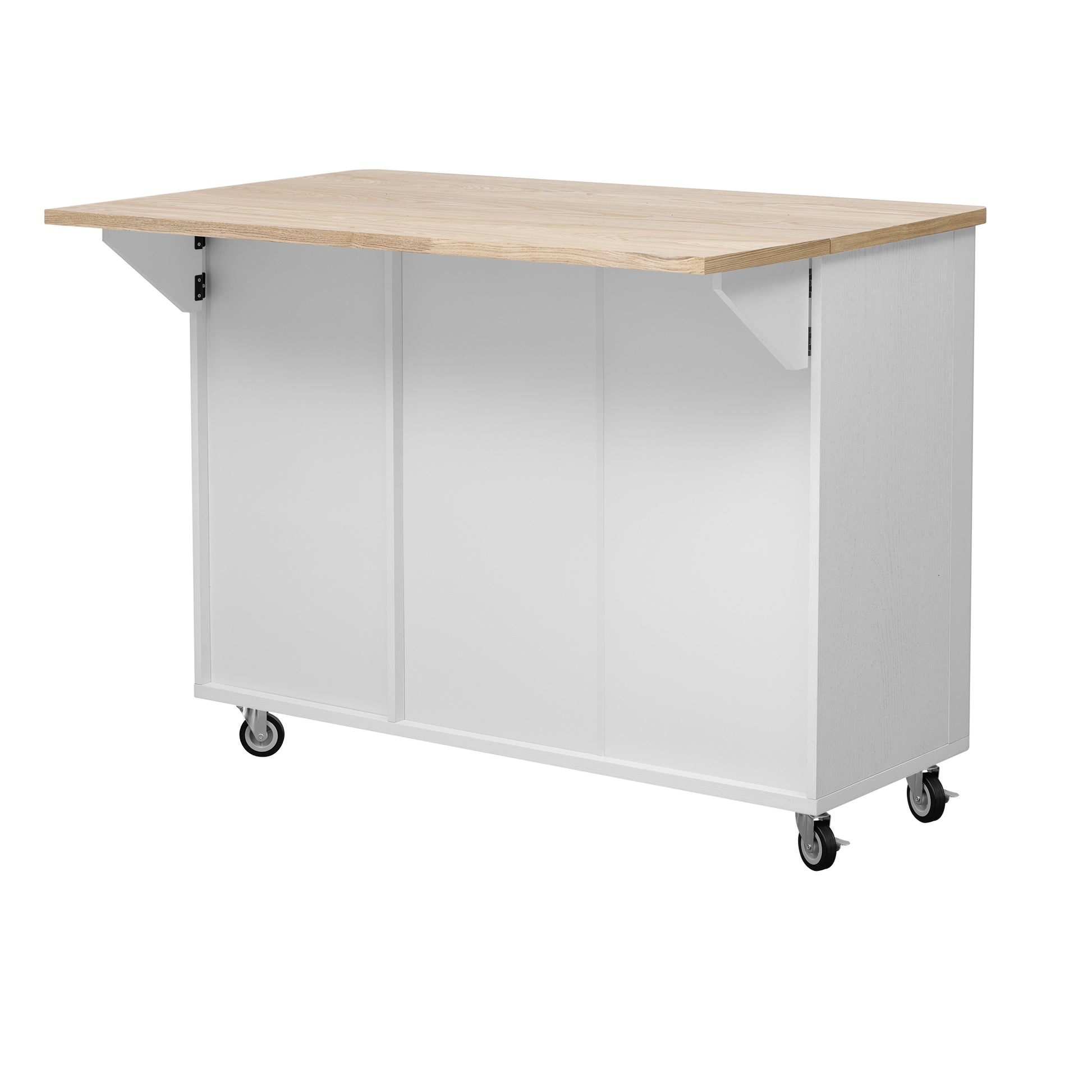 K&K 51" Fluted Kitchen Island - Farmhouse Rolling Cart, White Ash