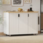 K&K 51" Fluted Kitchen Island with Drop Leaf, Farmhouse Accent Kitchen Island on Wheels with Internal Storage Rack, Rolling Kitchen Cart with Towel Rack for Kitchen, Dining Room, White Ash