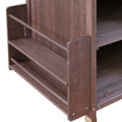 Brown Fir Wood Outdoor Grill Cart with Stainless Steel Top and Storage