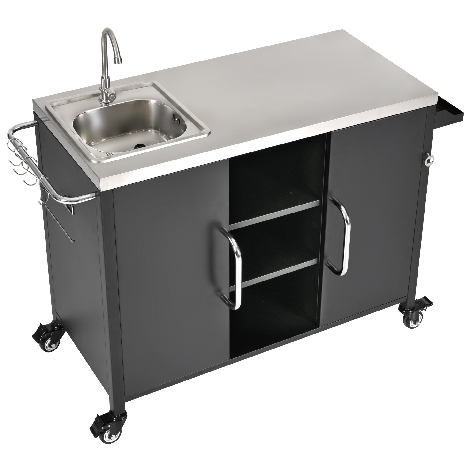 Large Black Outdoor Kitchen Island with Sink - 56" Rectangular