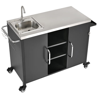 Large Black Outdoor Kitchen Island with Sink - 56" Rectangular