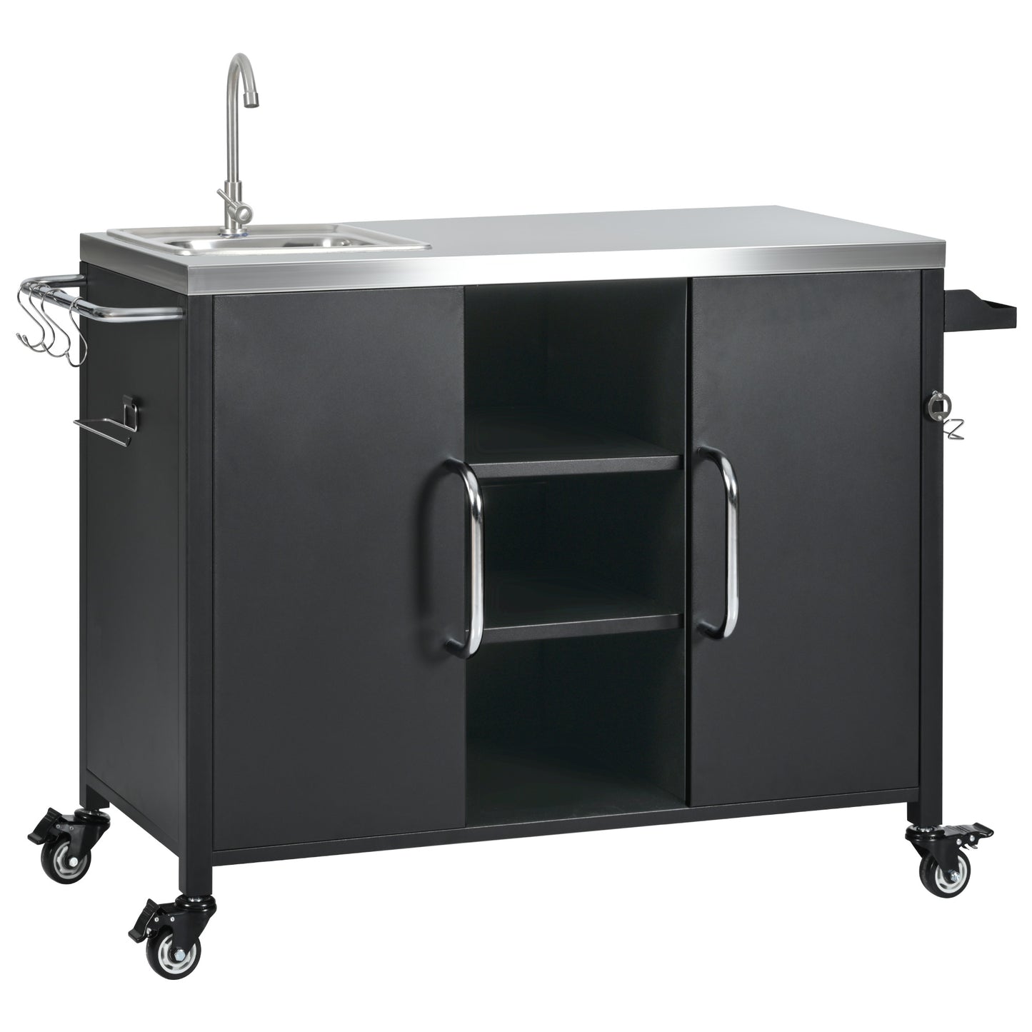 Large Black Outdoor Kitchen Island with Sink - 56" Rectangular