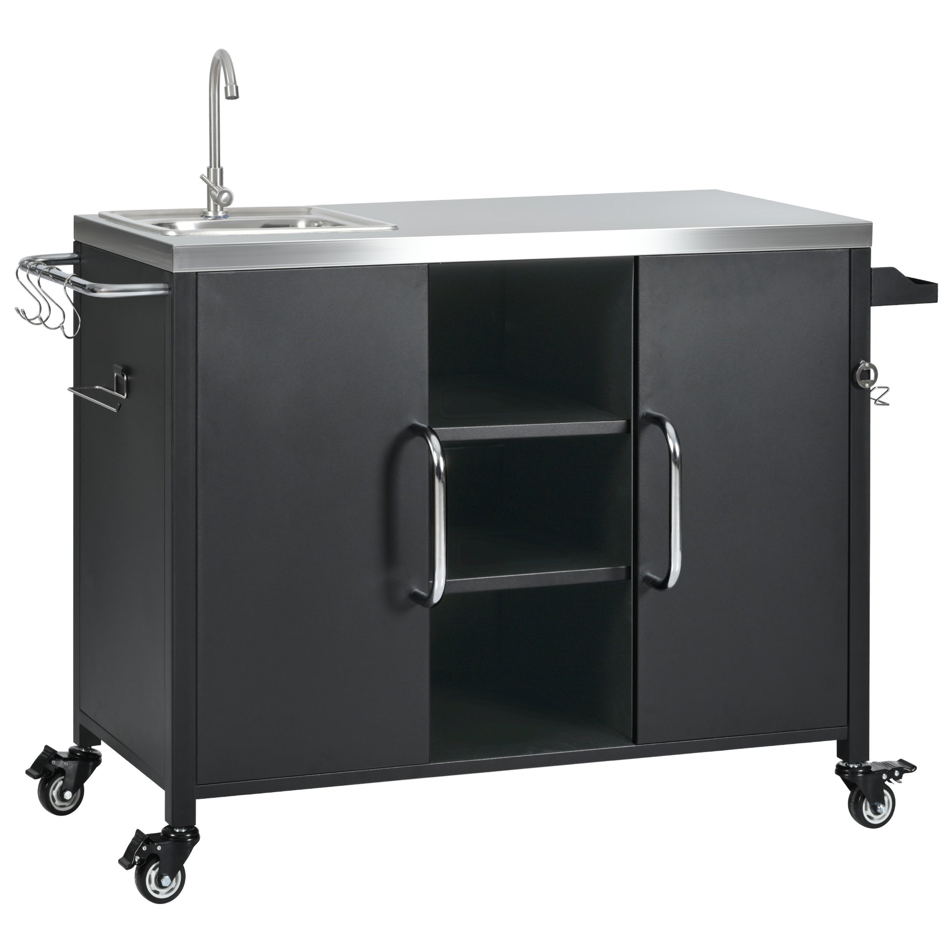 Large Black Outdoor Kitchen Island with Sink - 56" Rectangular