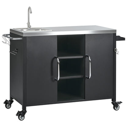 Large Black Outdoor Kitchen Island with Sink - 56" Rectangular