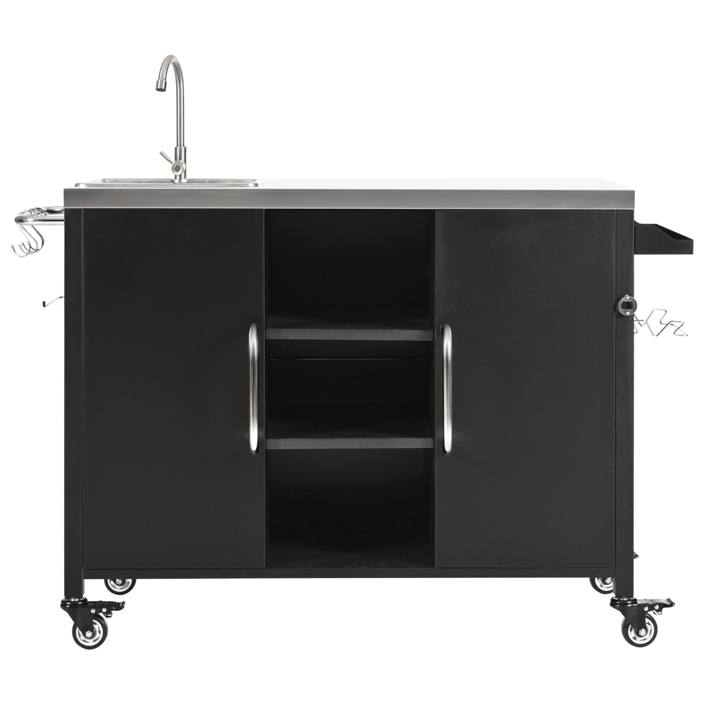 Large Black Outdoor Kitchen Island with Sink - 56" Rectangular