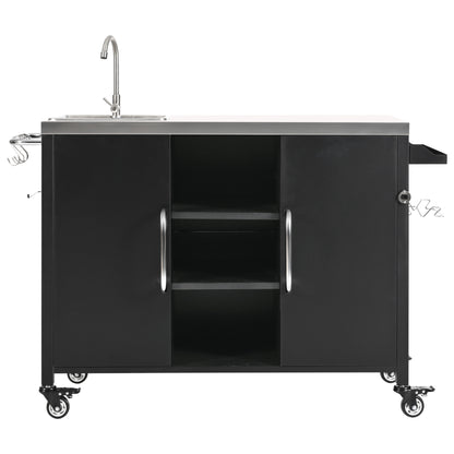 Large Black Outdoor Kitchen Island with Sink - 56" Rectangular