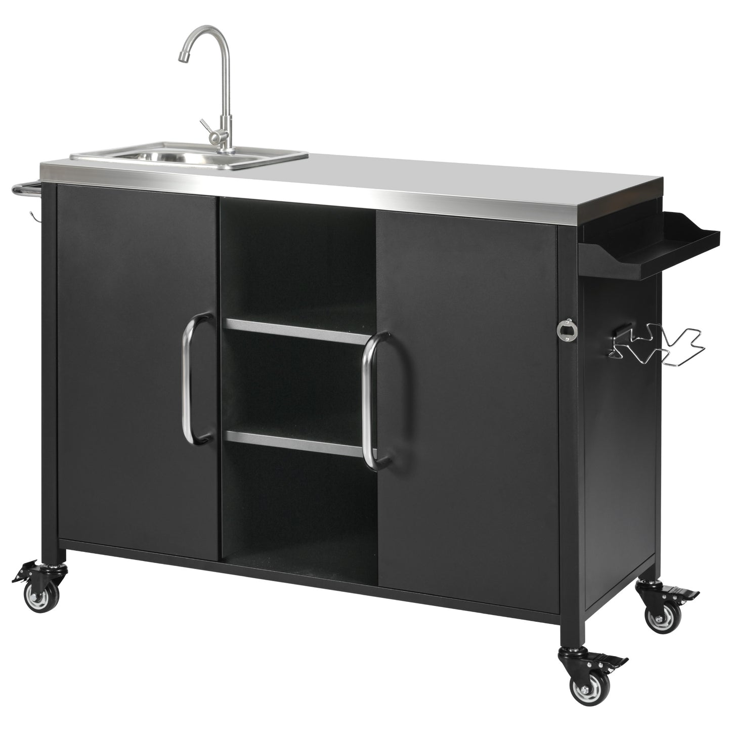 Large Black Outdoor Kitchen Island with Sink - 56" Rectangular