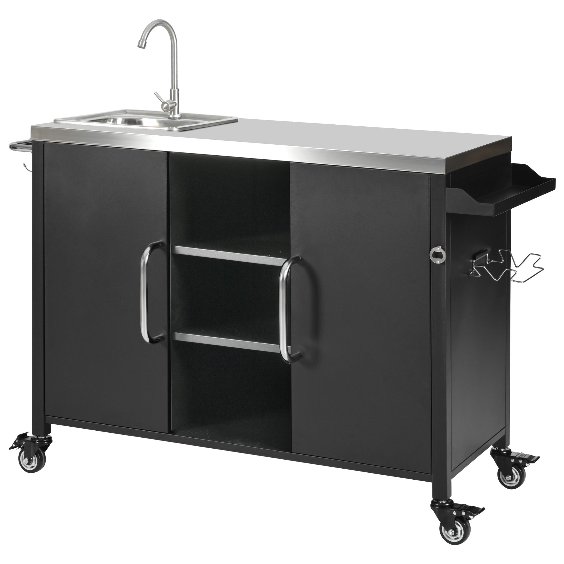Large Black Outdoor Kitchen Island with Sink - 56" Rectangular
