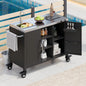 K&K 55.5" Outdoor Kitchen Island with Sink, Metal Grill Cart Table with 304 Stainless Steel Sink, Outdoor Bar Cart Sink Station with 4 Lockable Wheels for Pizza Prep & BBQ, L 55.5" x W 20" H 36.7"