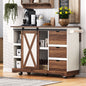 K&K 55.5" Farmhouse Kitchen Island with Drop Leaf, Kitchen Storage Island with Barn Door, Power Outlet, Rolling Kitchen Cart on Wheels with Spice Rack, for Home, Kitchen, Dining Room, White