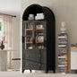 K&K 71" Tall Arched Kitchen Pantry Cabinet with 2 Large Drawers, Modern Farmhouse Kitchen Storage Cabinets with Adjustable Shelves, Glass Door, Wood Versatile Cupboard for Kitchens, Dining Room, Black