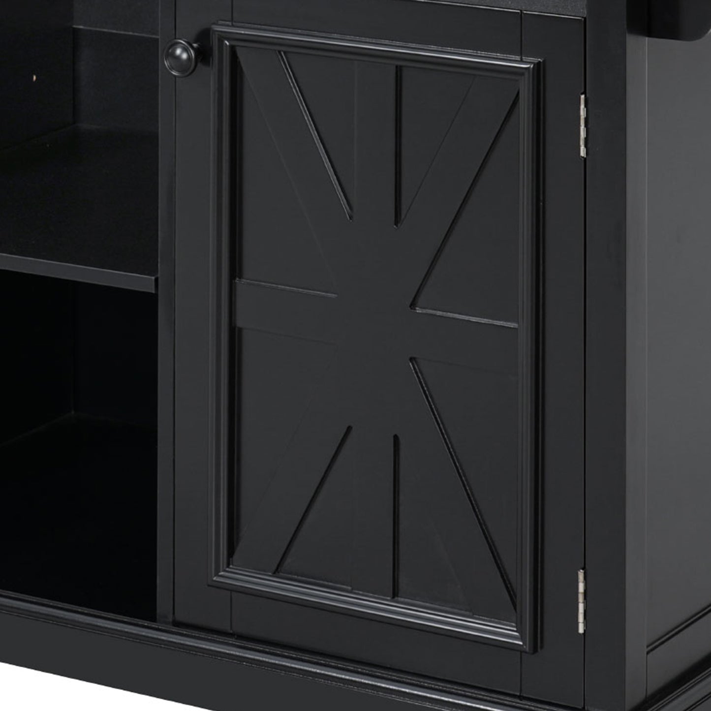 K&K 54.9" Kitchen Island - Drop Leaf, Power Outlet, Black