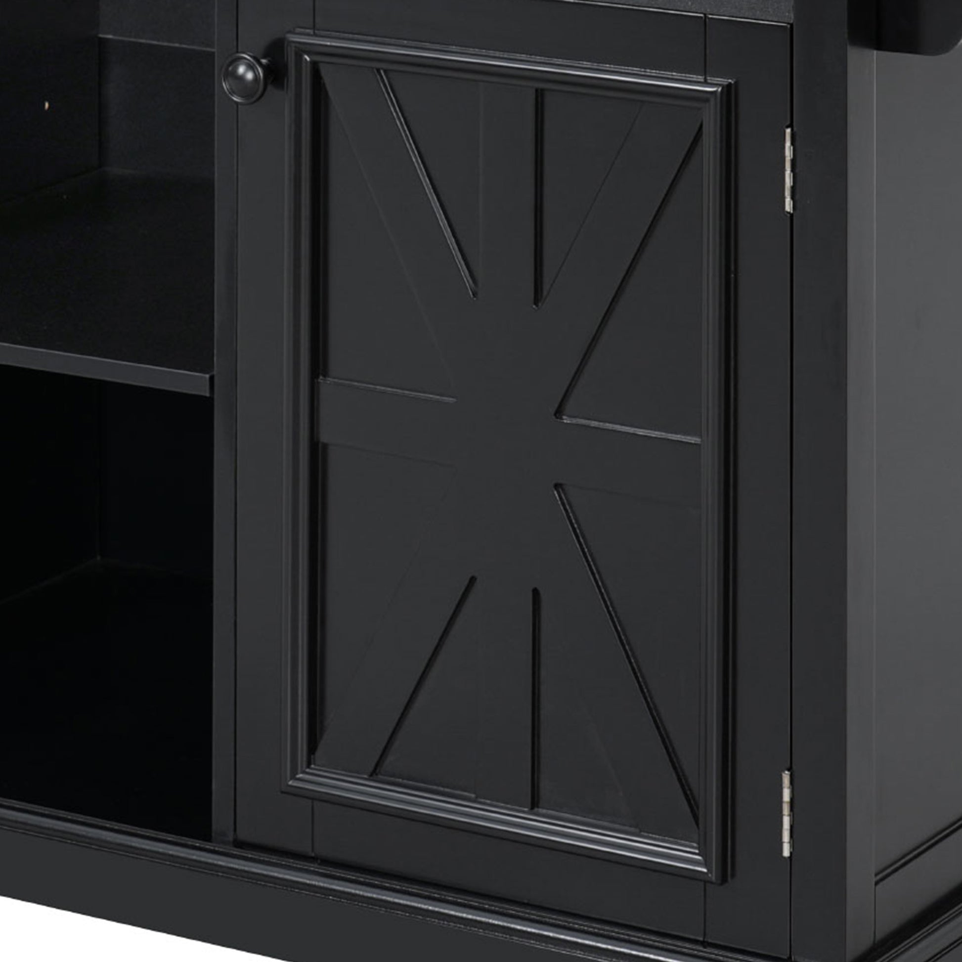 K&K 54.9" Kitchen Island - Drop Leaf, Power Outlet, Black