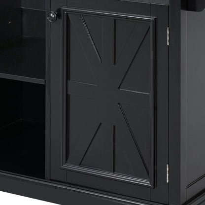 K&K 54.9" Kitchen Island - Drop Leaf, Power Outlet, Black