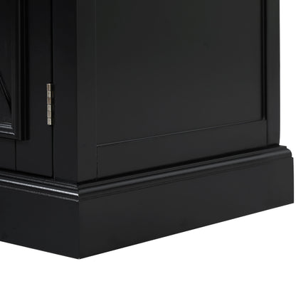 K&K 54.9" Kitchen Island - Drop Leaf, Power Outlet, Black