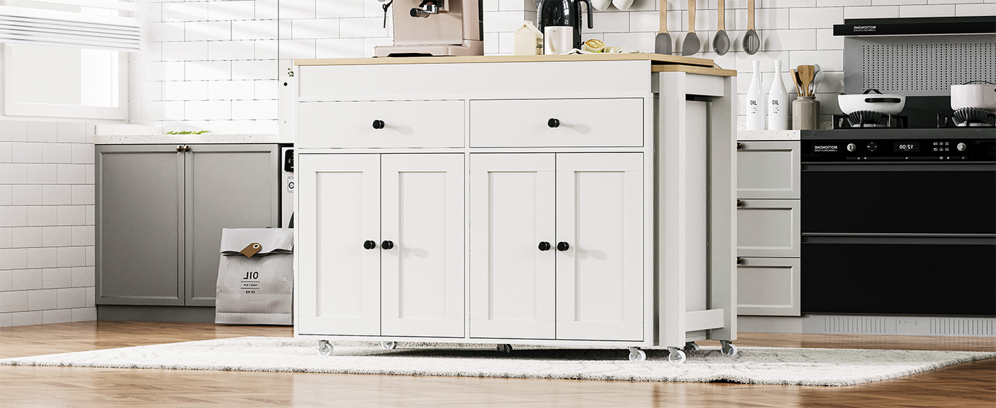 74.5" Rectangular Kitchen Island with Dining Table - Off White