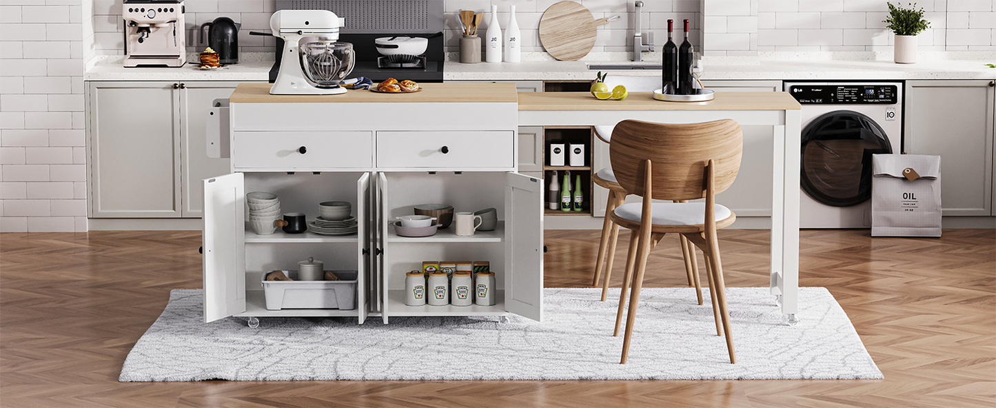 74.5" Rectangular Kitchen Island with Dining Table - Off White