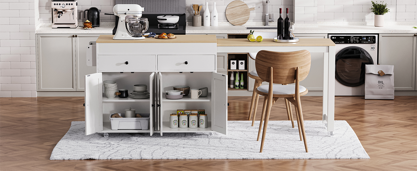 74.5" Rectangular Kitchen Island with Dining Table - Off White