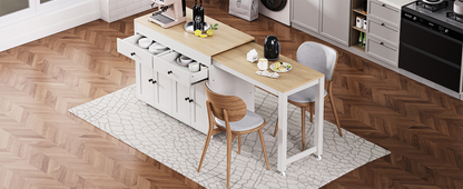 74.5" Rectangular Kitchen Island with Dining Table - Off White
